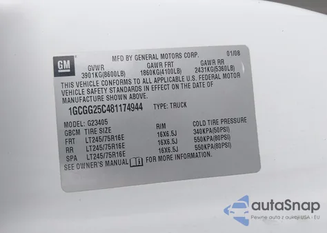 2008 Chevrolet Express Work Van z USA, uszkodzony, nr VIN 1GCGG25C481174944